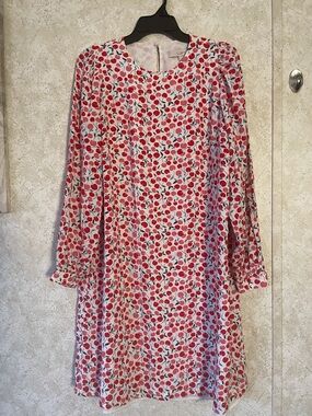 LOFT White Shift Dress with Red Cherry Print